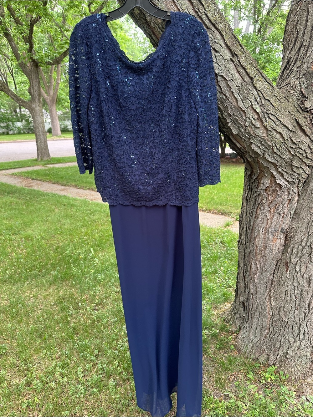 Navy Lace and Sequin Gown